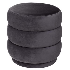 Pouf art déco velours gris arrondi