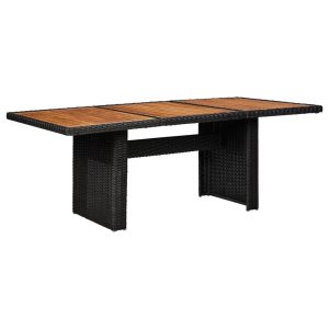 Table à manger d’extérieur/jardin noire en bois et résine tressée 200×100 (MARKETPLACE)