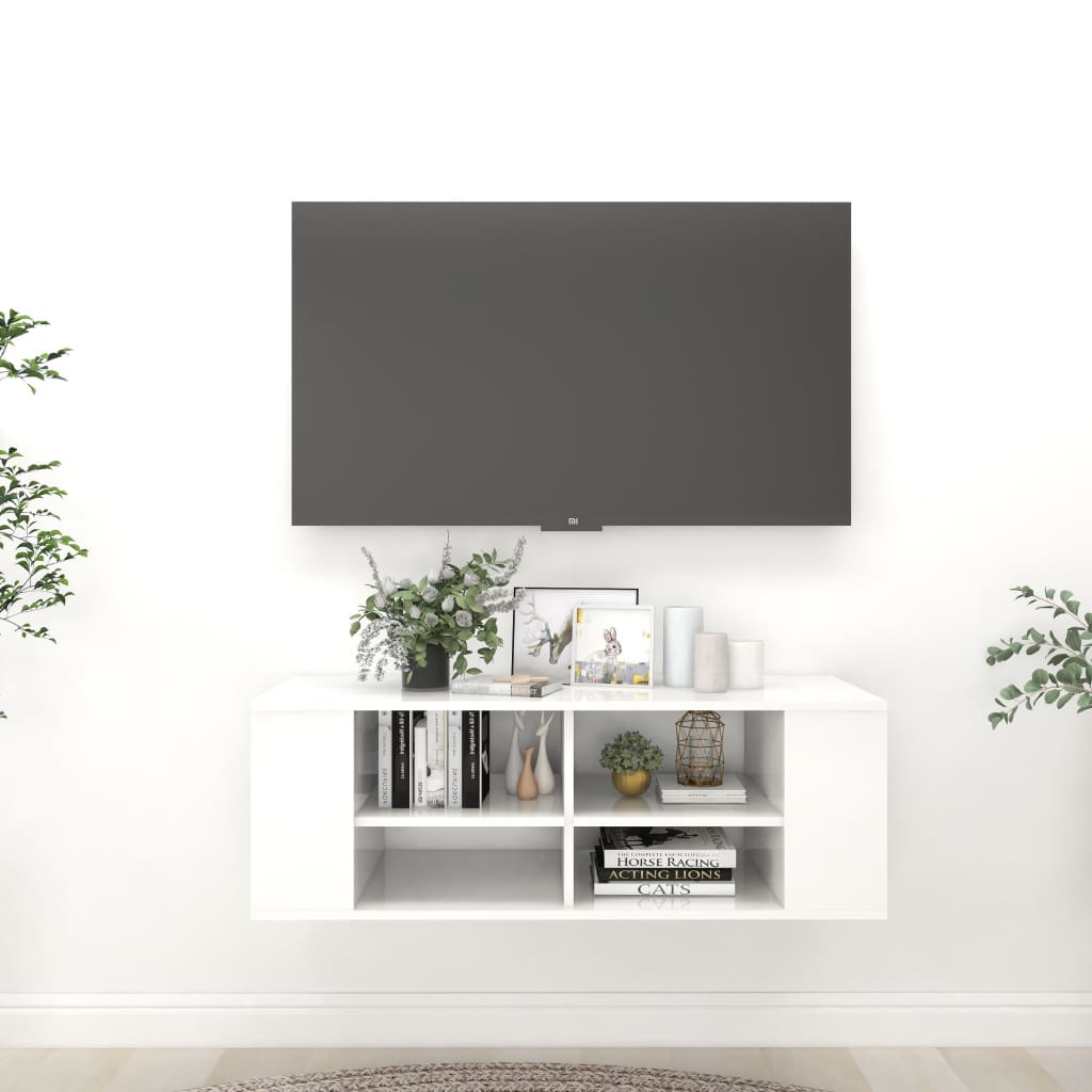 Meuble TV murale en bois blanc laqué 100×35 (MARKETPLACE)