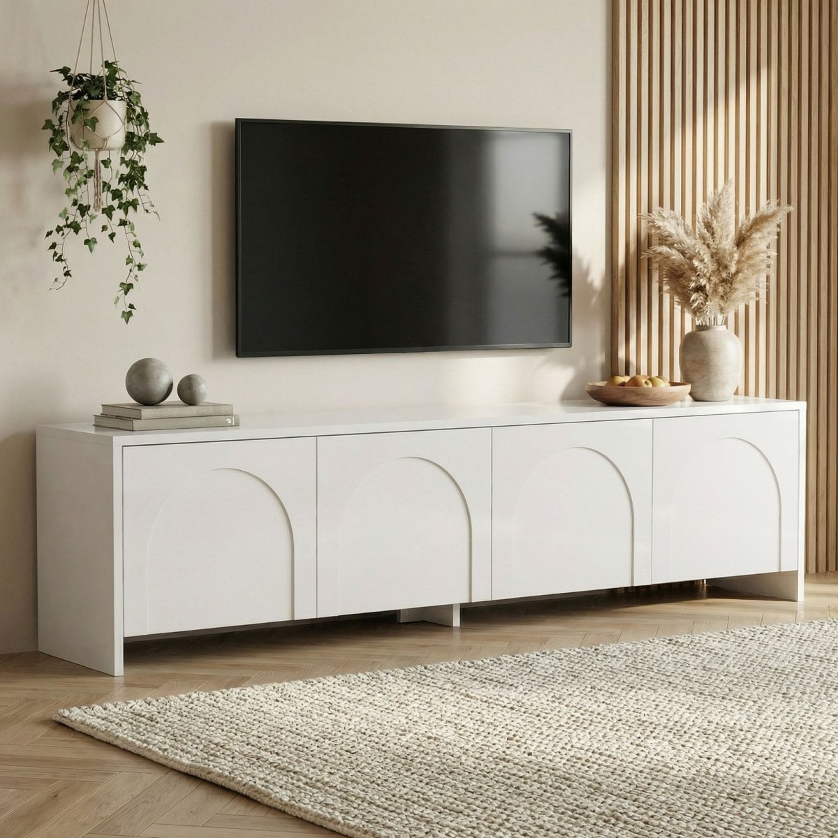 Meuble tv en bois blanc arche L180 – Image 2