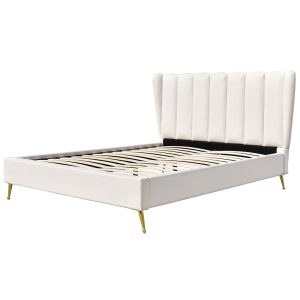Lit en velours beige 140×190 + sommier à latte