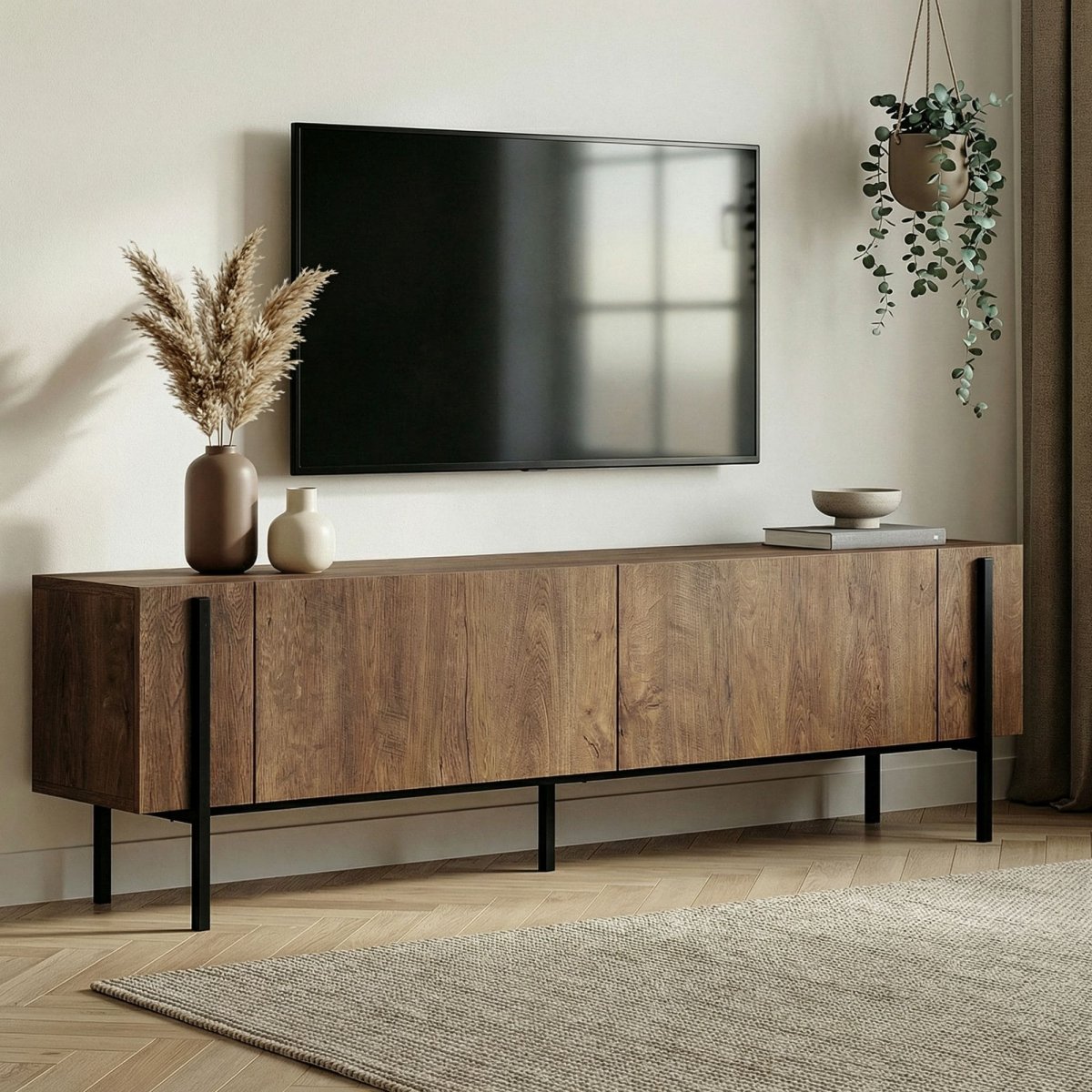 Meuble tv en bois anthracite pied noir L180 – Image 2