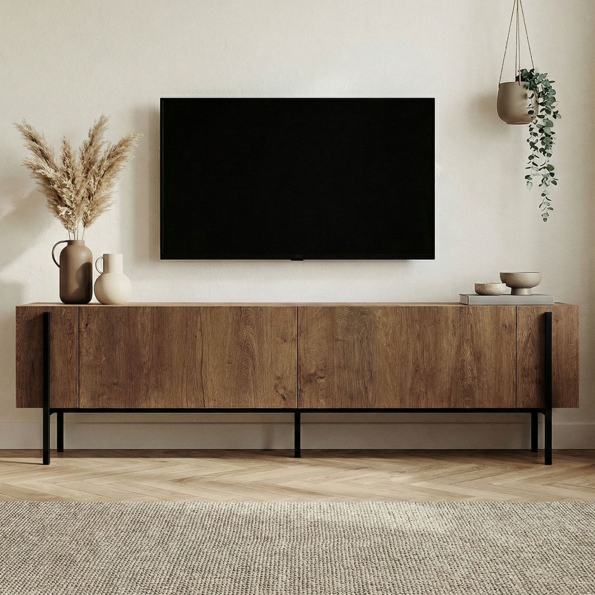 Meuble tv en bois anthracite pied noir L180 – Image 5