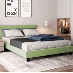 Lit en tissus vert 140×190 + sommier à latte