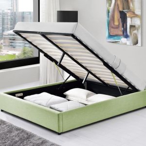 Lit coffre vert d’eau 140×190 + sommier à latte
