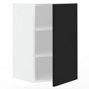 Meuble haut 1 porte L60 x H70 x P33 – Noir mélaminé mat – meuble livré monté
