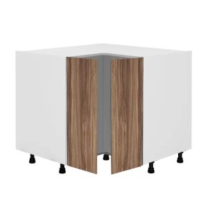 Meuble bas d’angle L93 x H85 x P93 – Bois foncé mélaminé – meuble livré monté