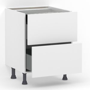Meuble bas 2 tiroirs casseroliers (Soft close) L80 x H85 x P58 – Blanc mélaminé mat – meuble livré monté