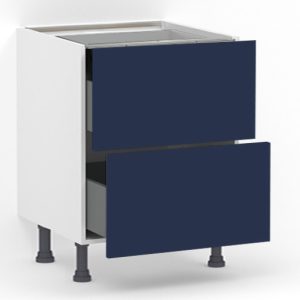 Meuble bas 2 tiroirs casseroliers (Sans amortie) L80 x H85 x P58 – Bleu Pantone laqué mat – meuble livré monté