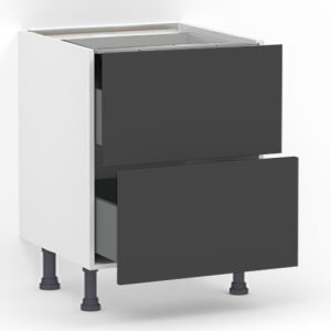 Meuble bas 2 tiroirs casseroliers (Sans amortie) L80 x H85 x P58 – Gris mélaminé mat – meuble livré monté