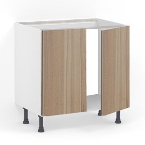 Meuble bas 2 portes L80 x H85 x P58 – Evier – Bois clair mélaminé – meuble livré monté