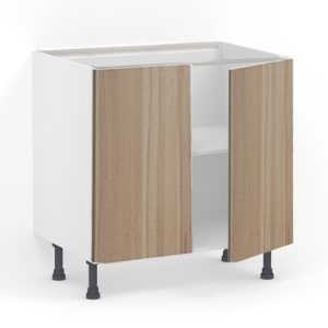 Meuble bas 2 portes L80 x H85 x P58 – Bois clair mélaminé – meuble livré monté