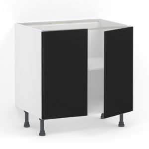 Meuble bas 2 portes L80 x H85 x P58 – Noir mélaminé mat – meuble livré monté