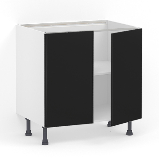 Meuble bas 2 portes L80 x H85 x P58 – Noir mélaminé mat – meuble livré monté
