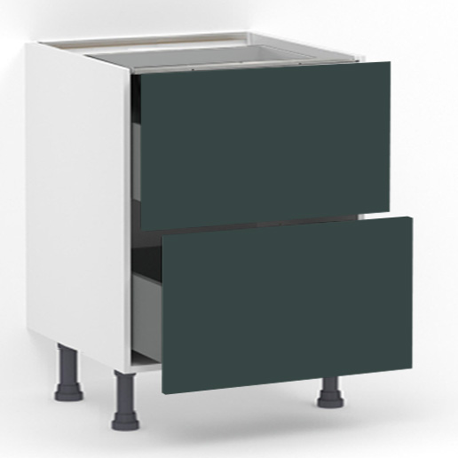 Meuble bas 2 tiroirs casseroliers (Soft close) L80 x H85 x P58 – Vert Pantone laqué mat – meuble livré monté