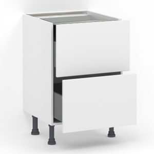 Meuble bas 2 tiroirs casseroliers (Soft close) L60 x H85 x P58 – Blanc laqué brillant – meuble livré monté