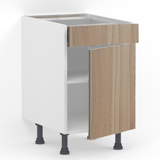 Meuble bas 1 tiroir (Soft Close) + 1 porte L60 x H85 x P58 – Bois clair mélaminé – meuble livré monté
