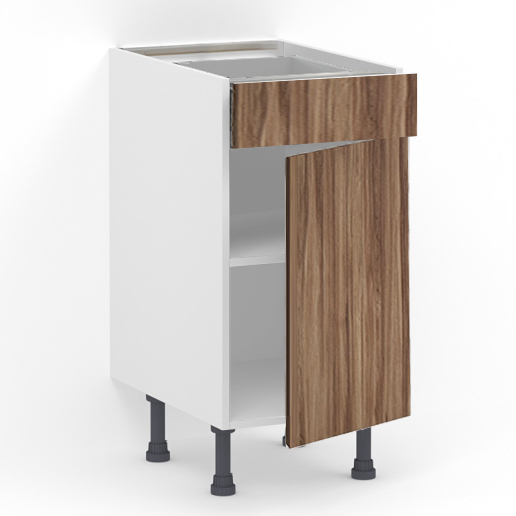 Meuble bas 1 tiroir (Sans amortie) + 1 porte L40 x H85 x P58 – Bois foncé mélaminé – meuble livré monté – Image 2