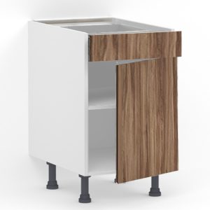 Meuble bas 1 tiroir (Sans amortie) + 1 porte L60 x H85 x P58 – Bois foncé mélaminé – meuble livré monté