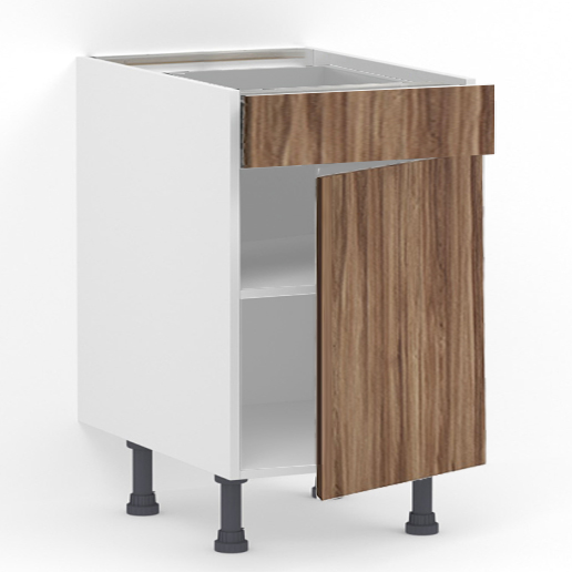 Meuble bas 1 tiroir (Sans amortie) + 1 porte L60 x H85 x P58 – Bois foncé mélaminé – meuble livré monté – Image 2