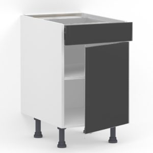 Meuble bas 1 tiroir (Sans amortie) + 1 porte L60 x H85 x P58 – Gris mélaminé mat – meuble livré monté