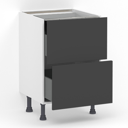 Meuble bas 2 tiroirs casseroliers (Soft close) L60 x H85 x P58 – Gris mélaminé mat – meuble livré monté – Image 2