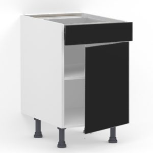Meuble bas 1 tiroir (Sans amortie) + 1 porte L60 x H85 x P58 – Noir laqué mat – meuble livré monté
