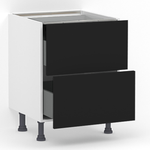 Meuble bas 2 tiroirs casseroliers (Soft close) L80 x H85 x P58 – Noir laqué mat – meuble livré monté