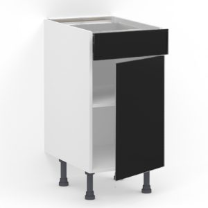 Meuble bas 1 tiroir (Sans amortie) + 1 porte L40 x H85 x P58 – Noir mélaminé mat – meuble livré monté