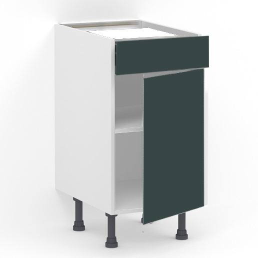Meuble bas 1 tiroir (Sans amortie) + 1 porte L40 x H85 x P58 – Vert Pantone laqué mat – meuble livré monté