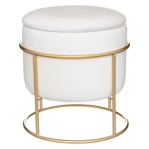 Pouf art déco velours blanc armature dorée