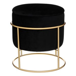 Pouf art déco velours noir armature dorée