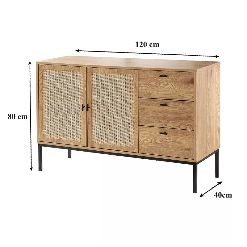 Buffet 2 portes et 3 tiroirs en rotin L120 – Image 5