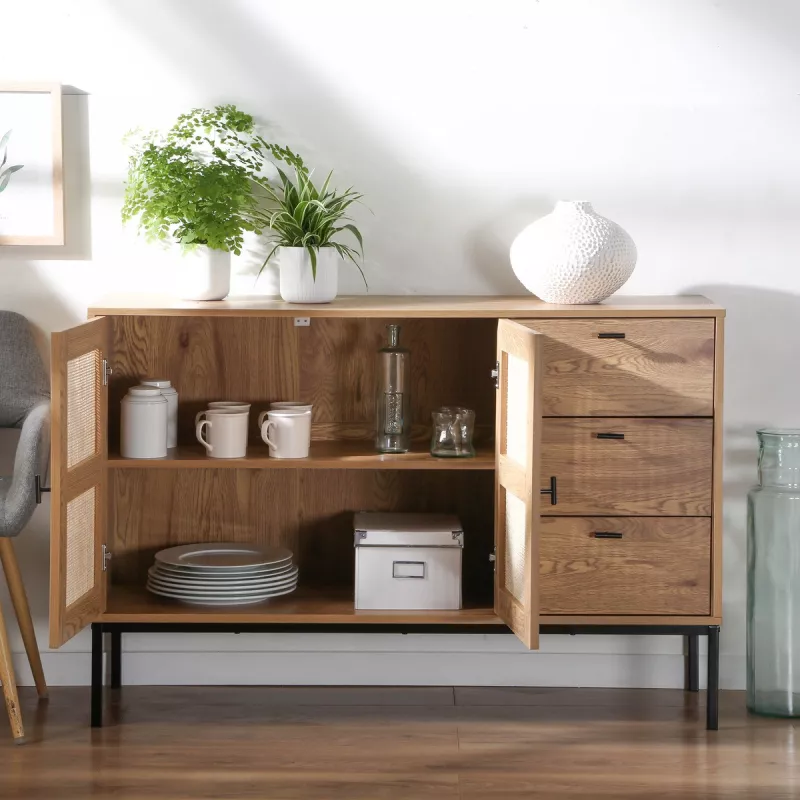 Buffet 2 portes et 3 tiroirs en rotin L120 – Image 6