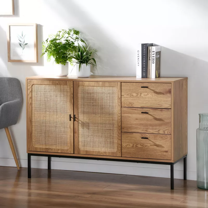 Buffet 2 portes et 3 tiroirs en rotin L120