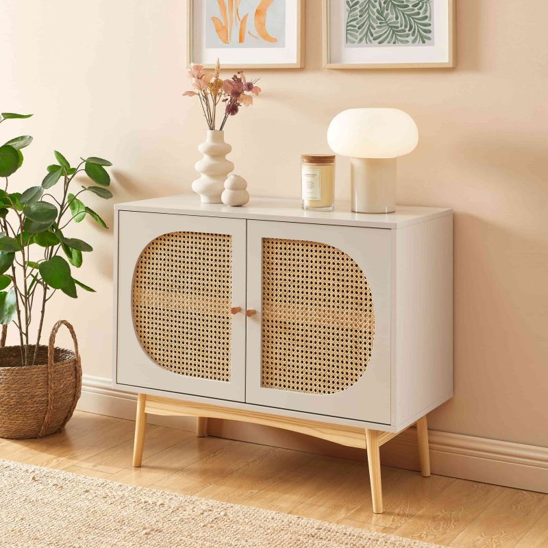 Buffet vintage en cannage gris