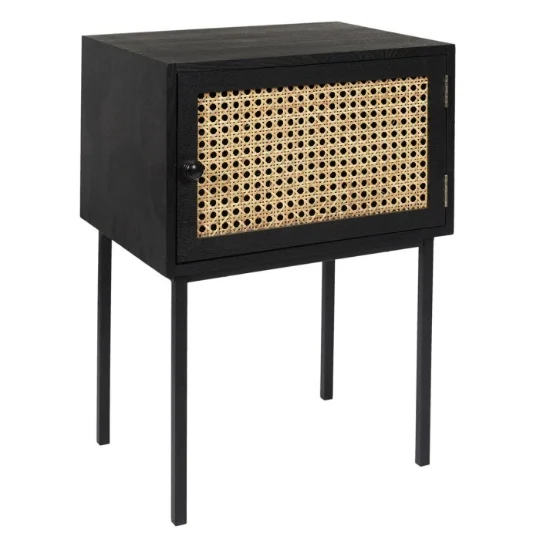 Table de chevet en bois noir et rotin – Image 2