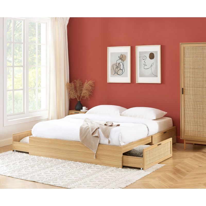 Lit en bois avec 4 tiroirs en rotin 140×190 (sommer inclus) – Image 3