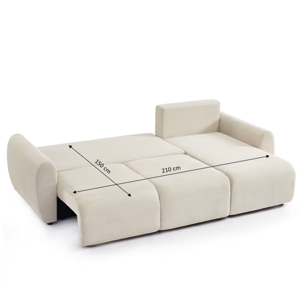 Canapé droit convertible 4 places en velours côtelé beige – Image 6