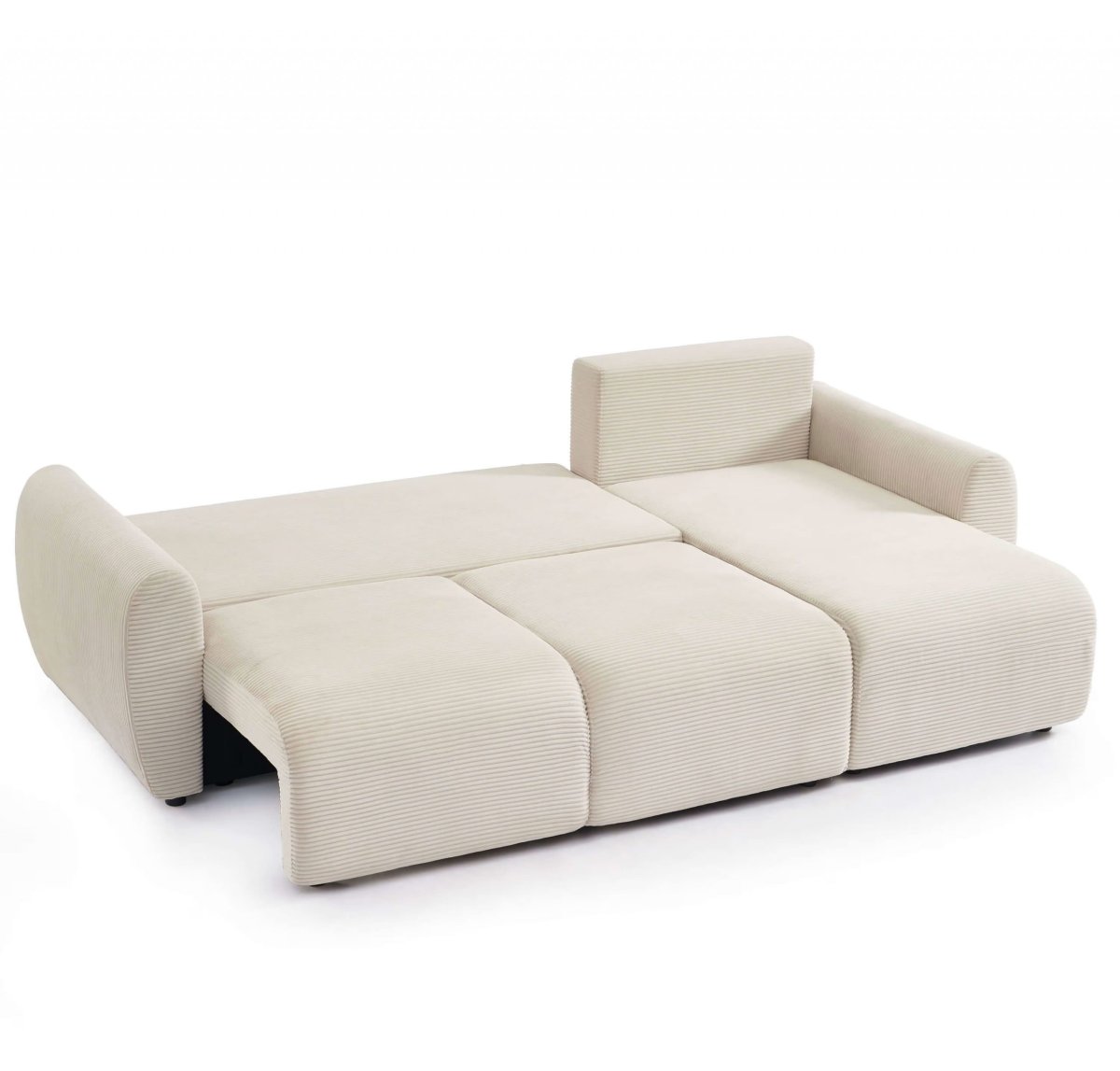 Canapé droit convertible 4 places en velours côtelé beige – Image 7