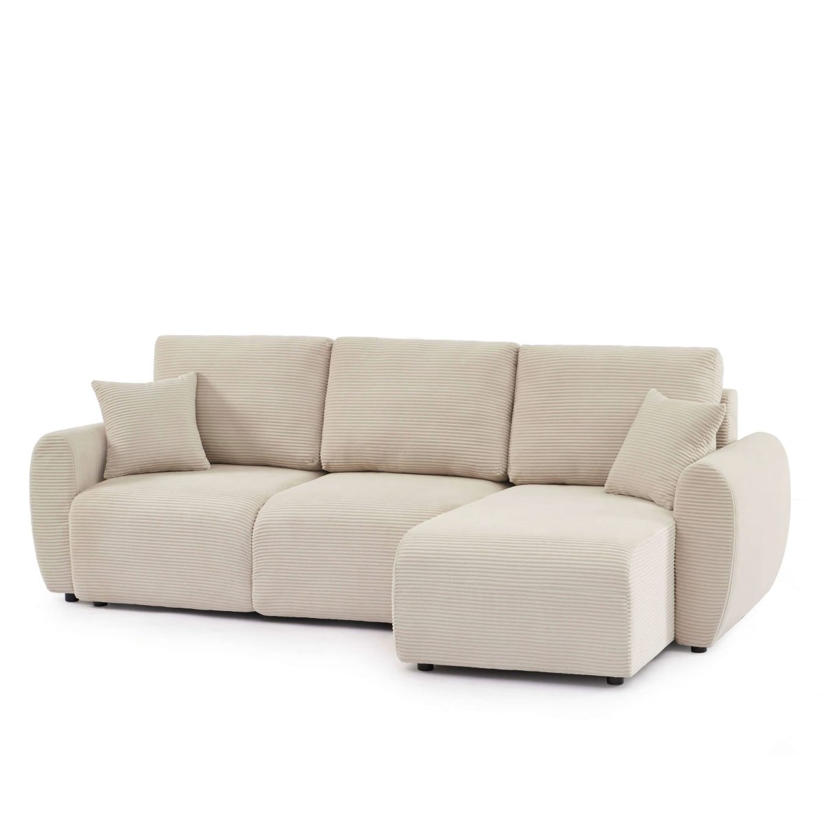 Canapé droit convertible 4 places en velours côtelé beige – Image 2