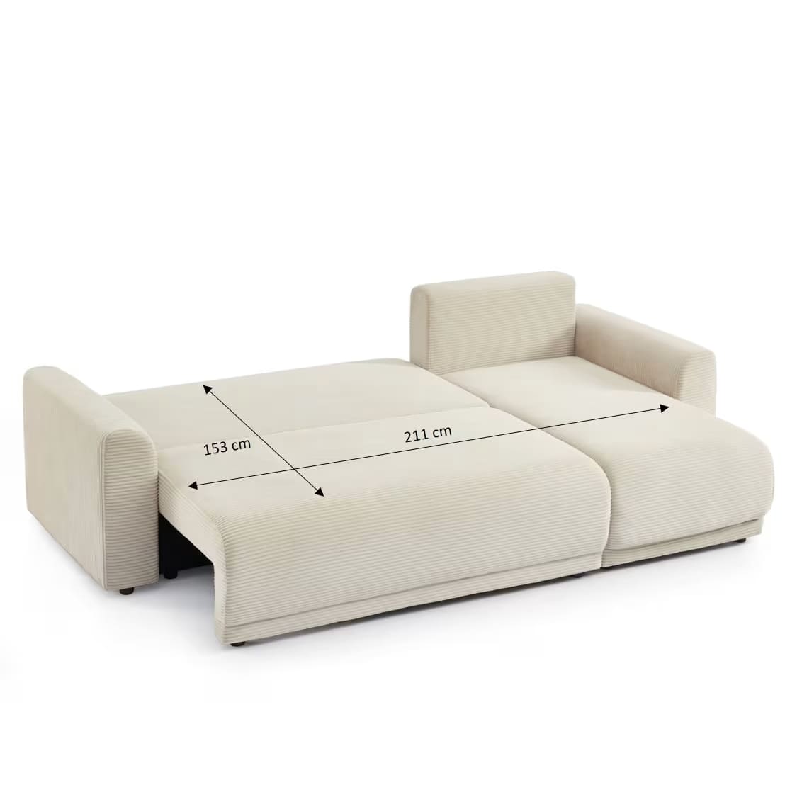 Canapé droit convertible 4 places en velours côtelé beige – Image 4