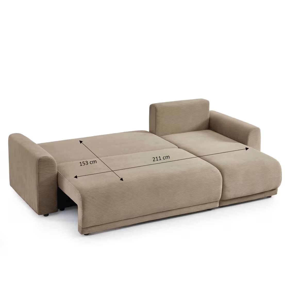 Canapé droit convertible 4 places en velours côtelé greige – Image 3