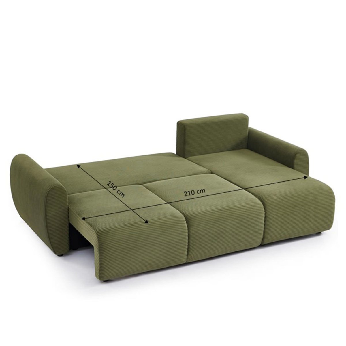 Canapé droit convertible 4 places en velours côtelé vert olive – Image 8