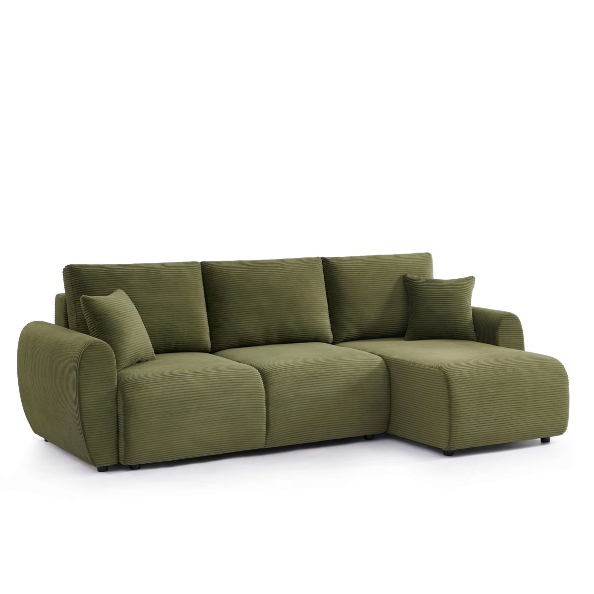 Canapé droit convertible 4 places en velours côtelé vert olive – Image 2