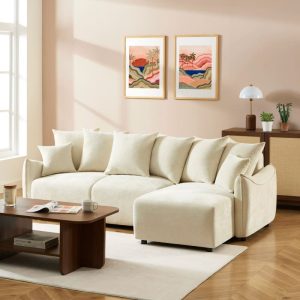 Canapé d’angle convertible et réversible 4 places OPHAL tissu Beige