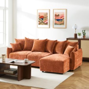 Canapé d’angle convertible et réversible 4 places OPHAL tissu terracotta