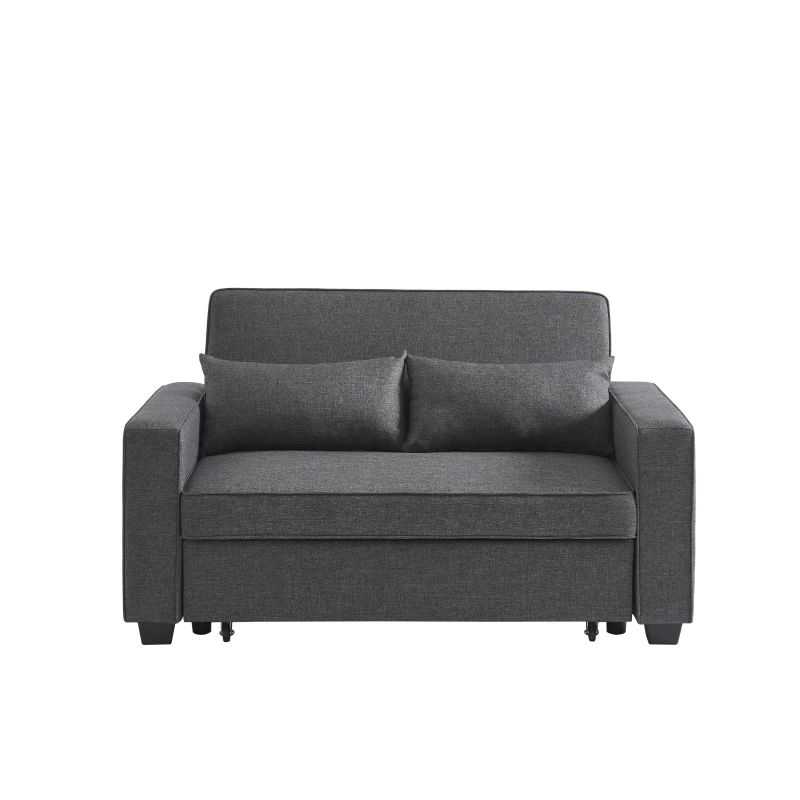 Canapé droit convertible 2 places en tissus gris – Image 3