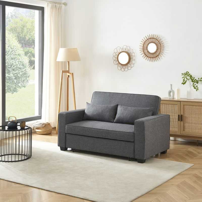 Canapé droit convertible 2 places en tissus gris – Image 2