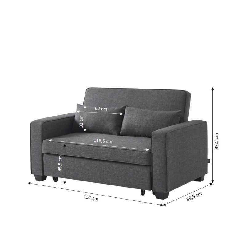 Canapé droit convertible 2 places en tissus gris – Image 4